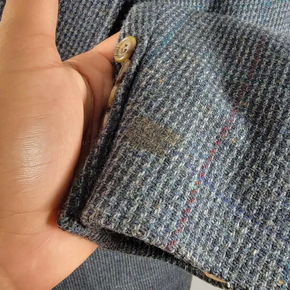 VTG Evan Picone Men's Tweed Sport Coat Blazer‎ Two Button Navy Plaid Wool Sz 44L